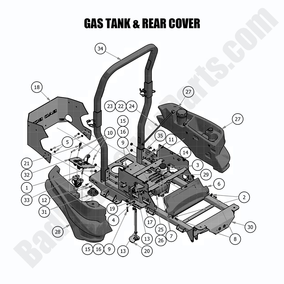 1892 - Bad Boy Mower Parts Lookup > 2019 > Maverick > Gas Tank and Rear Cover